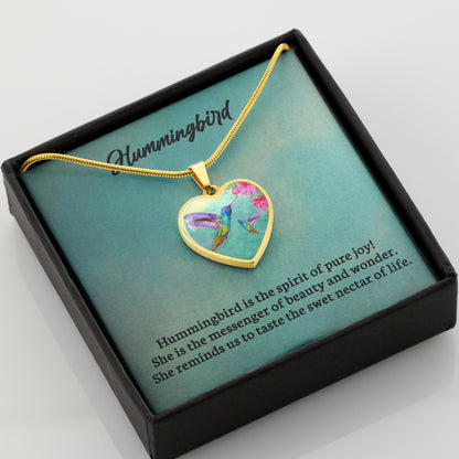 Watercolor Hummingbird - Heart Necklace