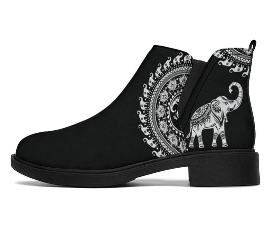 Black Mandala Elephant Chelsea Style Boots