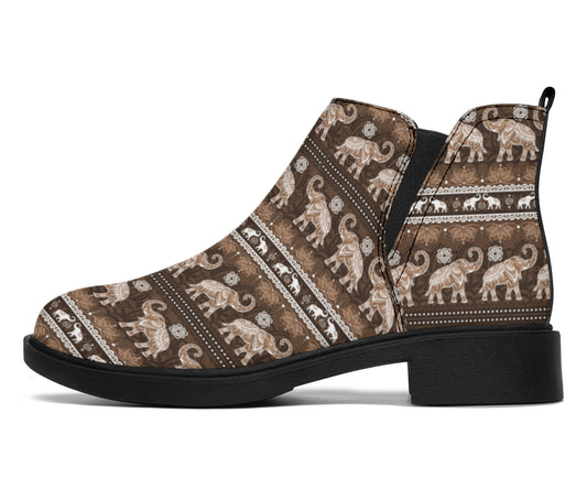Brown Mandala Elephant Chelsea Style Boots