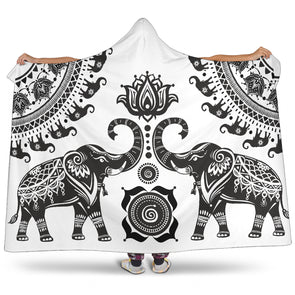 White Mandala Elephant Hooded Blanket