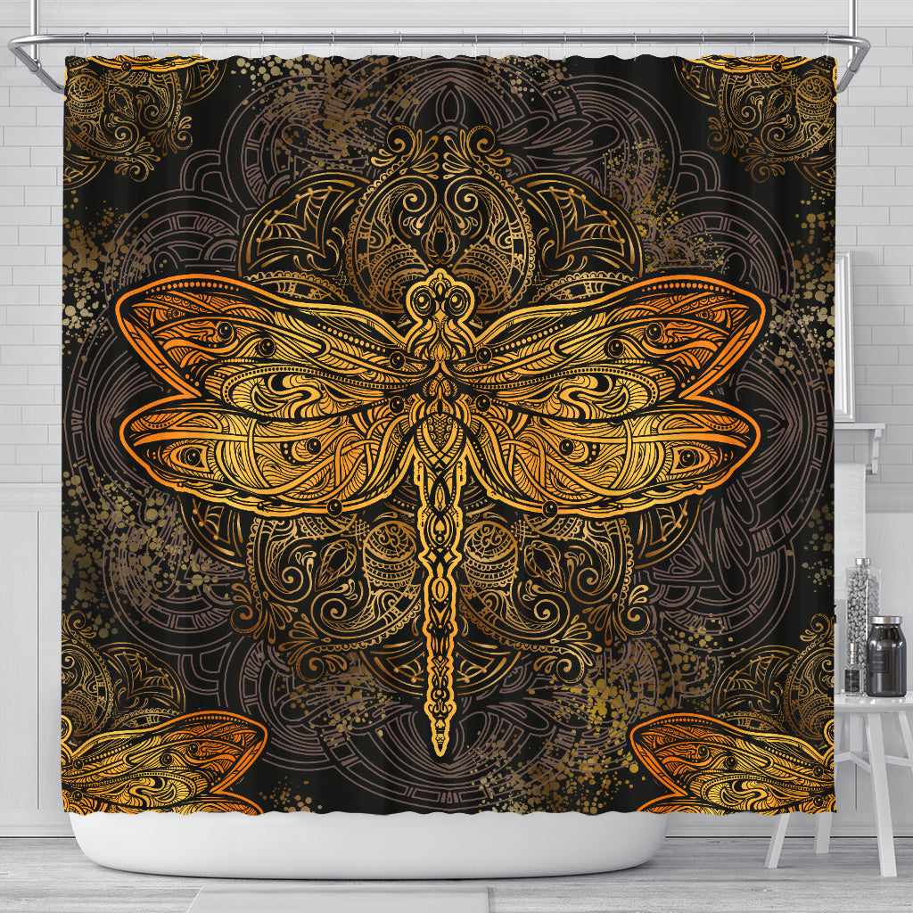 Golden Dragonfly Shower Curtain | woodation.myshopify.com
