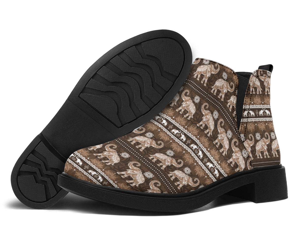 Brown Mandala Elephant Chelsea Style Boots