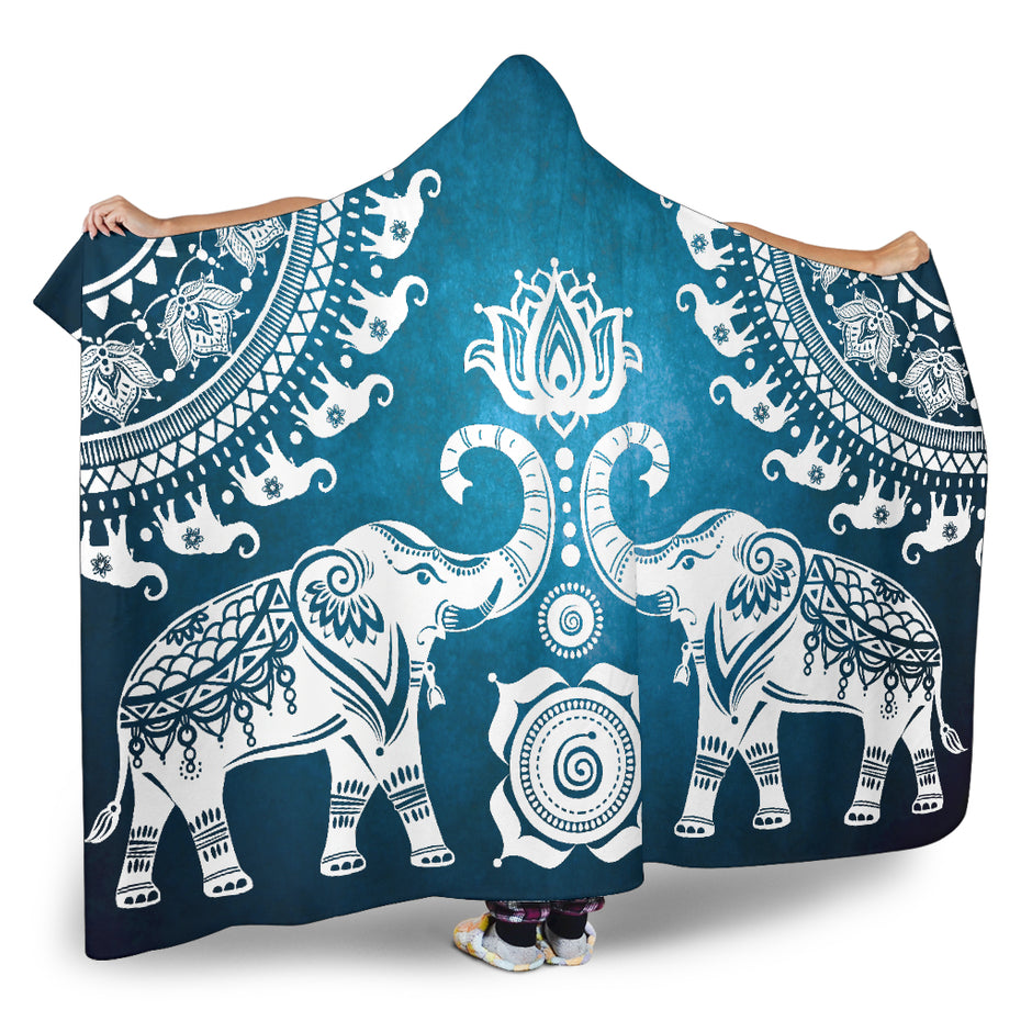 Paisleys Elephant Pattern Print Hooded Blanket