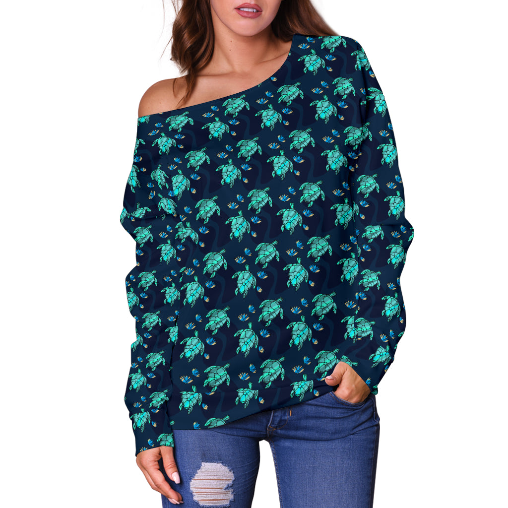 Turtle Love Off Shoulder Sweater | woodation.myshopify.com
