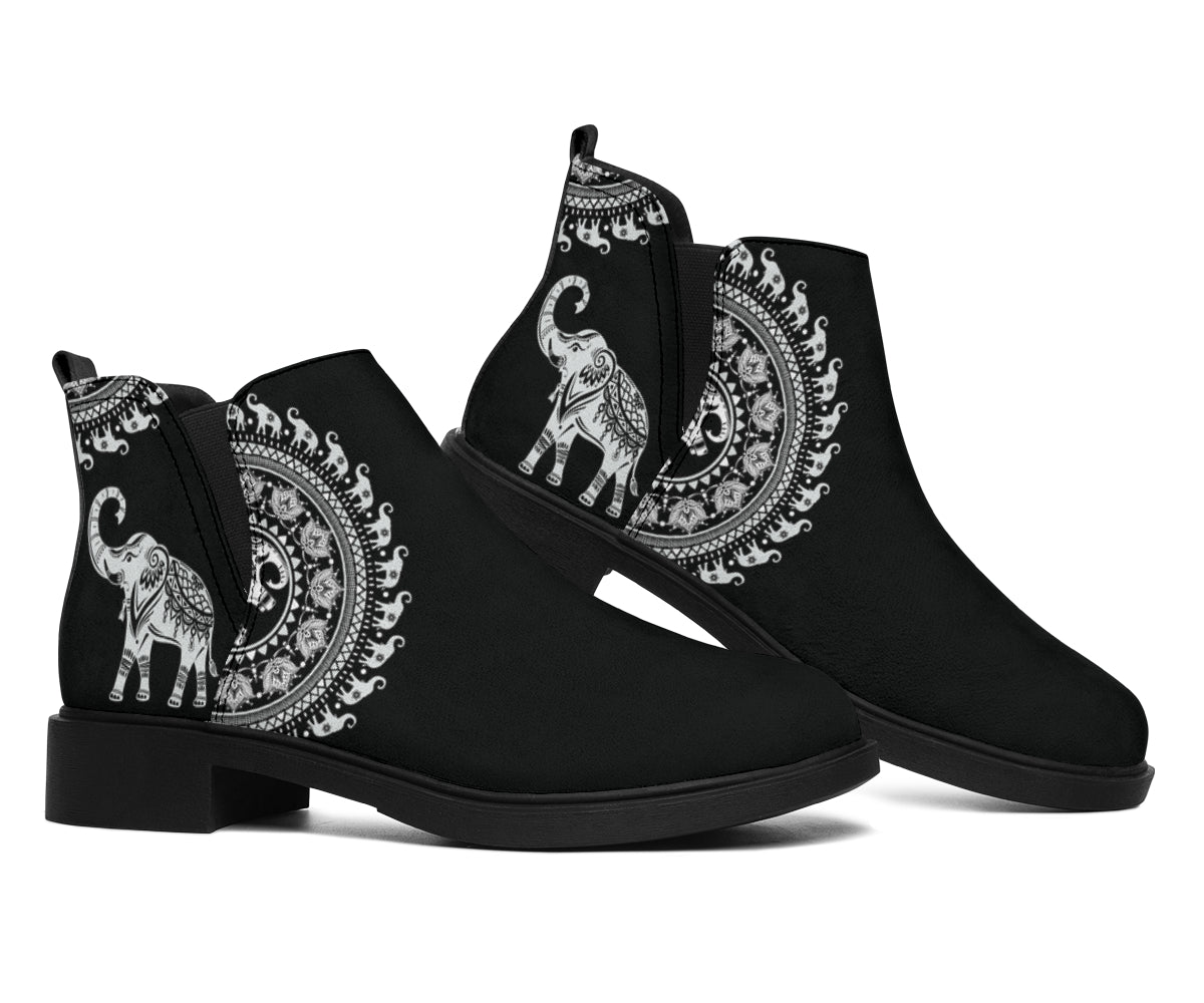 Black Mandala Elephant Chelsea Style Boots