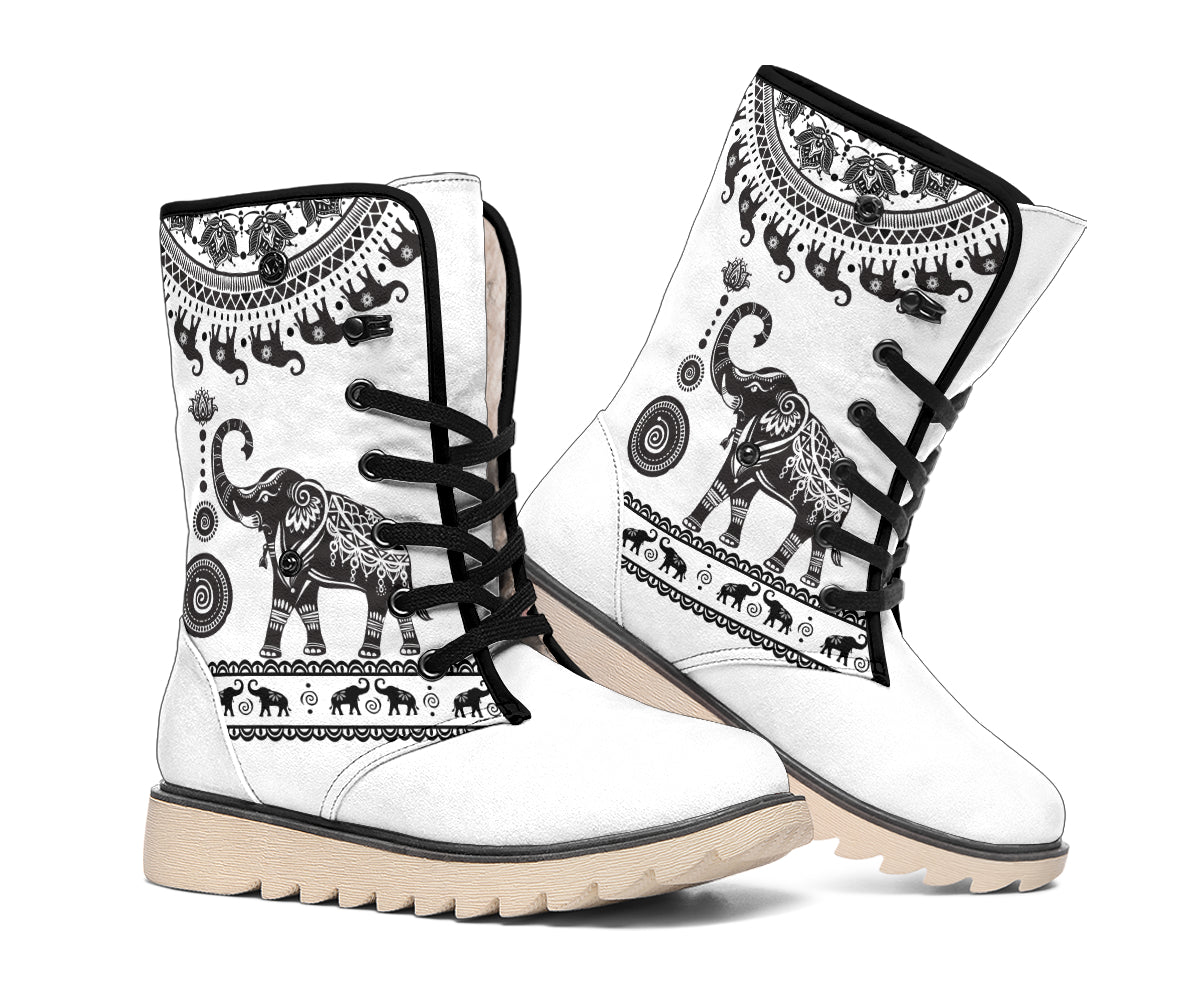 White Mandala Elephant Polar Boots