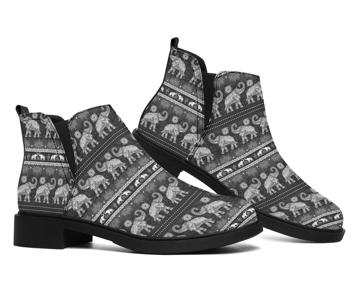 Grey Mandala Elephant Chelsea Style Boots