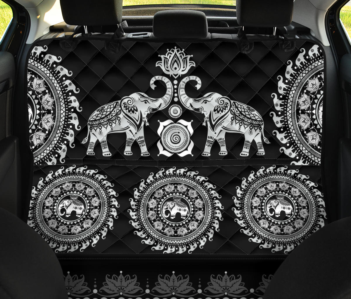 Black Mandala Elephant Pet Seat Cover