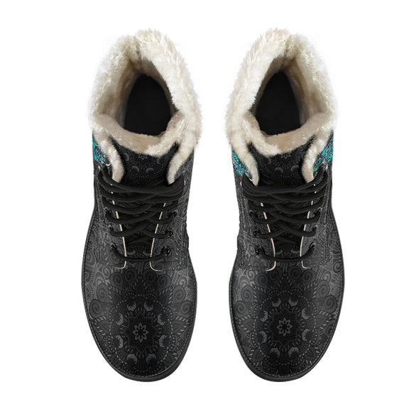 Lucky Mandala Faux Fur Boots | woodation.myshopify.com