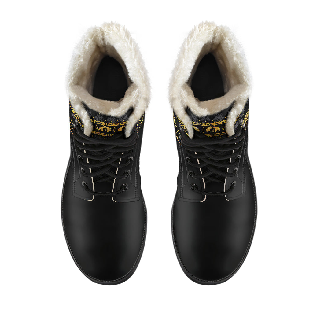 Golden Mandala Faux Fur Boots | woodation.myshopify.com