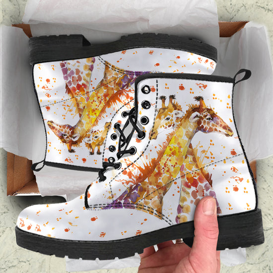 Giraffe Purple Pattern Print Men Women Leather Boots main image 1