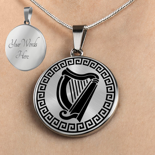 Personalized Irish Harp Necklace, Irish Jewelry
