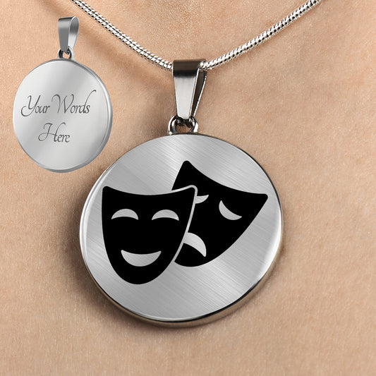 Personalized Tragedy Mask Necklace, Drama Mask Gift, Theater Jewelry