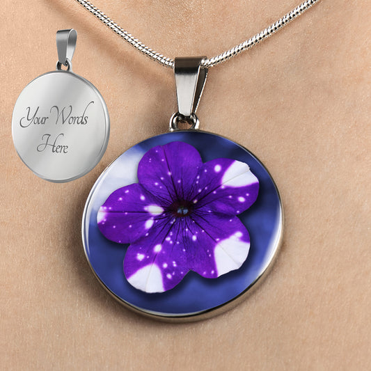 Personalized Night Sky Petunia Necklace, Petunia Jewelry