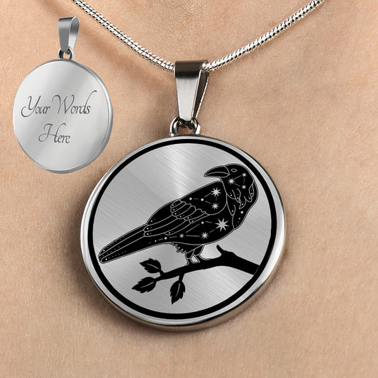 Personalized Raven Necklace, Raven Gift, Raven Jewelry