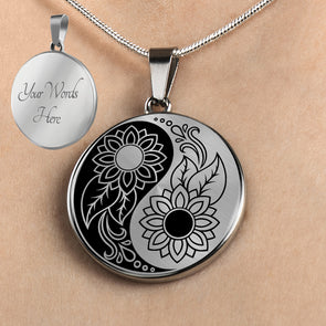 Personalized Sunflower Yin Yang Necklace, Sunflower Jewelry