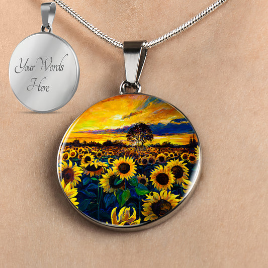 Personalized Sunflower Sunset Necklace, Sunflower Jewelry
