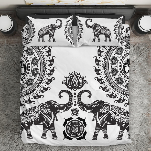 White Elephant Mandala Bedding Set