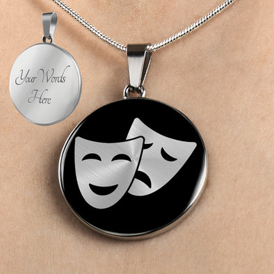 Personalized Tragedy Mask Necklace, Drama Mask Gift, Theater Jewelry
