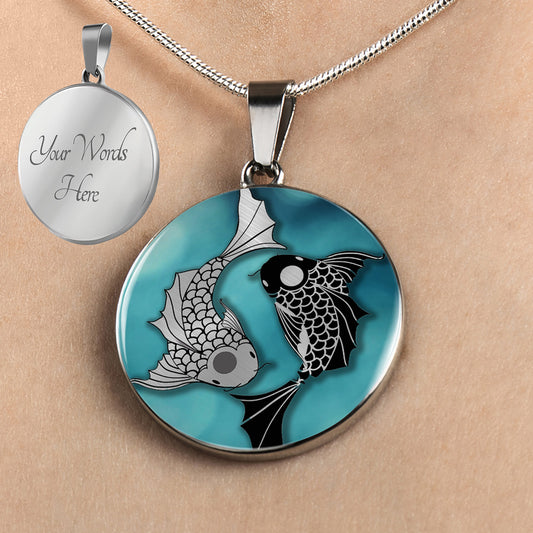 Personalized Koi Fish Yin Yang Necklace. Yin Yang Jewelry