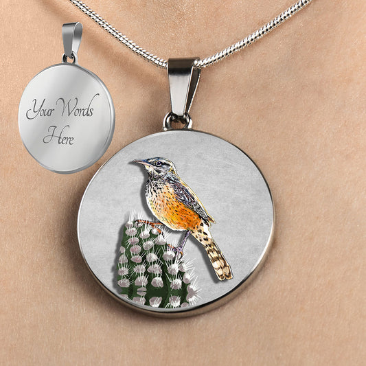Personalized Cactus Wren Necklace, Cactus Wren Gift