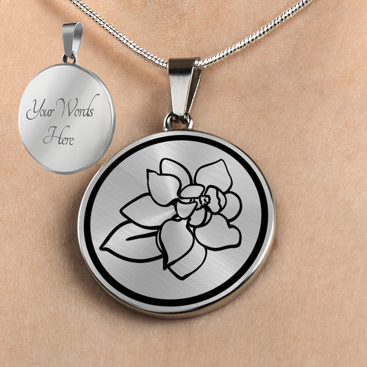 Personalized Louisiana State Flower Necklace, Magnolia Jewelry